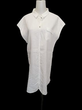 🐳🐳White 100% Linen Classic Collar Shirt Dress